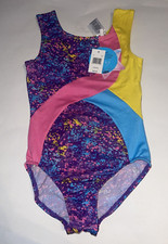 Moret Active Girl Splatter Tank Leotard Bodysuit Shimmer Multi Color