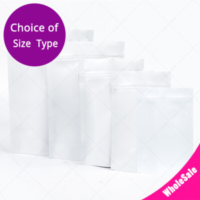 Assorted Size Matte Two Sided White Foil Mylar Resealable Stand Up Pouch B02