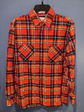 Mens Medium Red Flannel, Long Sleeve, Button Front Red Point Collar Flannel