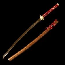 Red Full Tang Japanese Katana Sword Sharp 1095 Carbon Steel  Gold Dragon Blade