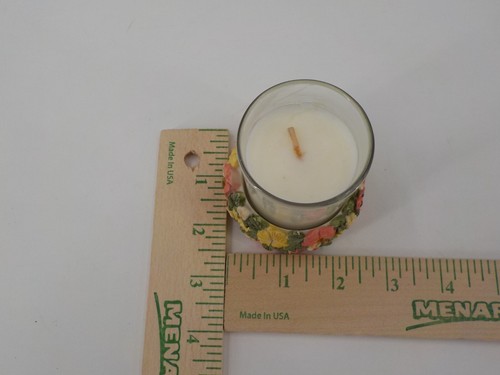 WHITE TEA CANDLE IN FLORAL CERAMIC CANDLE HOLDER HAWAIIAN HIBISCUS POLYNESIAN - Picture 2 of 10