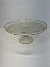 The Jeannette Glass Co Pedestal Platter 24 KT Decorated 10”X5” Some Wear Vintage