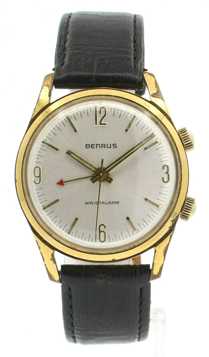 BENRUS Wristalarm Gold Plated Hand Winding 34mm Vintage Watch eBay