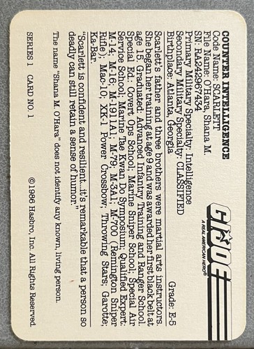 GI Joe 1986 Hasbro Series 1 Counter Intelligence (Scarlett) Card #1 G.I.Joe - Picture 2 of 2