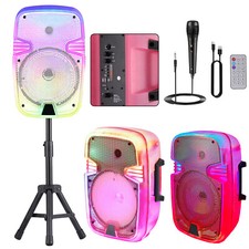 8" Bluetooth Rechargeable Speaker USB/SD/FM/AUX w/Mic  Stand LED Party System