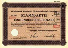 Graphitwerk Kropfm&uuml;hl 1929 Passau Obererlau Obernzell Hauzenberg 100 RM M&uuml;nchen