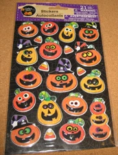 Crafters Square 21 Halloween Puffy Stickers 1 Sheet Pumpkins Jack-o-Lanterns NEW