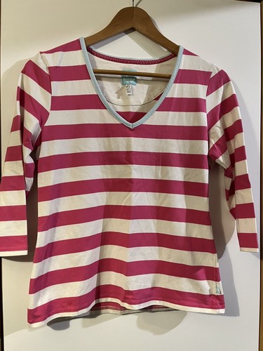 Joules Toodle 3/4 Sleeve Top With Stretch Hot Pink/White Stripe - UK Size 14 VGC