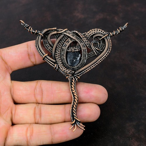 Chrysanthemum Wire Wrapped Pendant Handcrafted Copper Designer Jewelry 3.58" - Picture 2 of 6