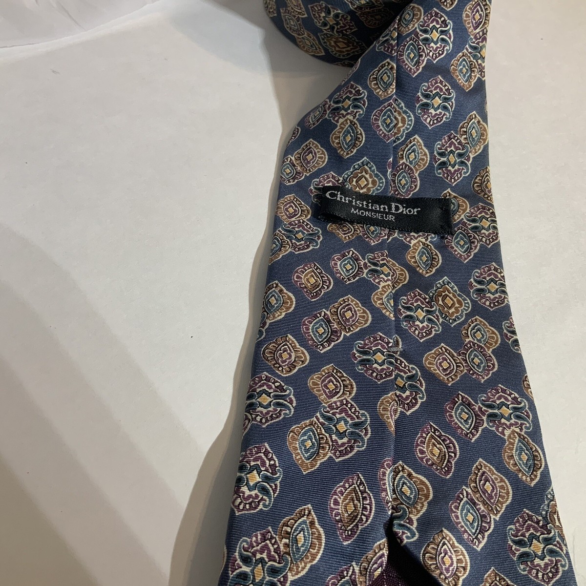 Christian Dior Monsieur Mens Necktie Tie Blue Geometric Polyester