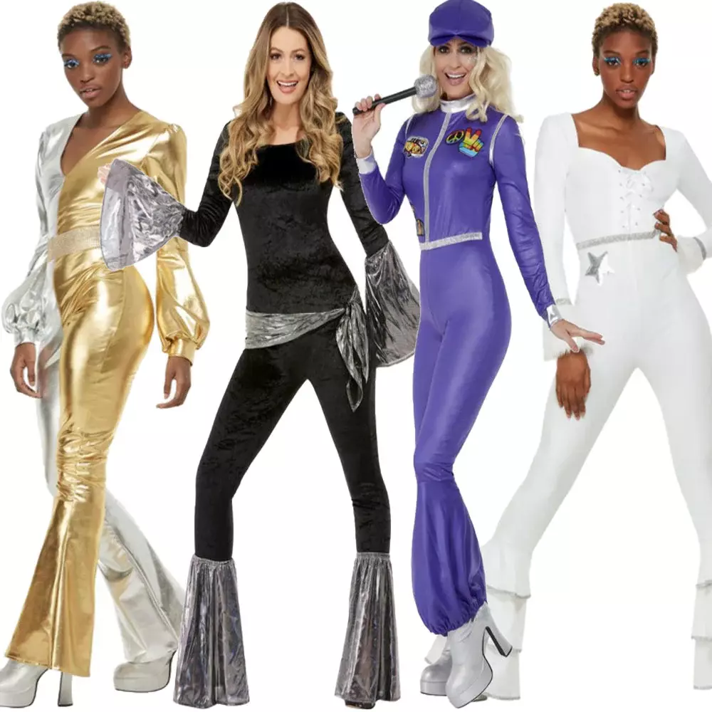 70s Disco Costume Ladies Catsuit Disco Fever Dancing Fancy Dress Jumpsuit  Outfit