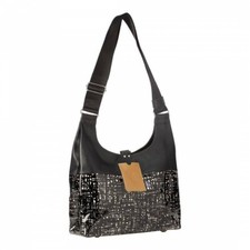 Orla Kiely Rare Black Barkcloth Leather Laminate Sling Shoulder Crossbody Bag