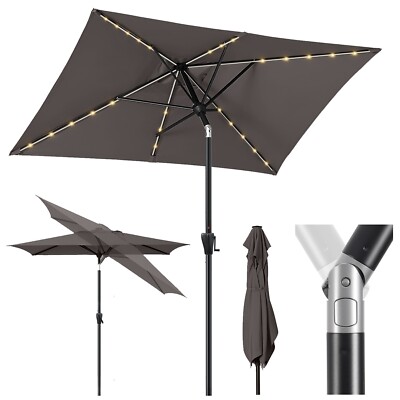 Sekey Sonnenschirm 300 x 200 cm Rechteckig Gartenschirm mit LED-Solar-Beleuchtun