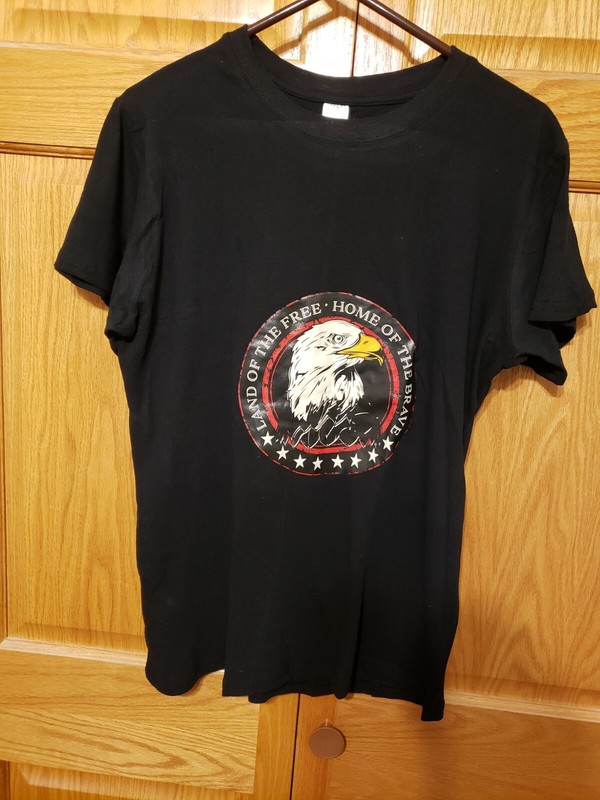 LAND OF THE FREE HOME OF THE BRAVE EAGLE Graphic Black T-Shirt Large Cotton Men
