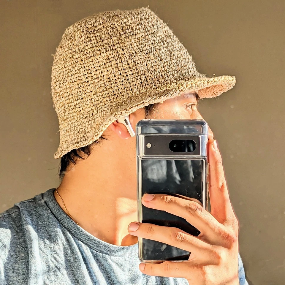 Chapéu de verão crochê cânhamo aba pequena feito à mão Nepal chapéu de sol ecológico unissex - Imagem 2 de 4