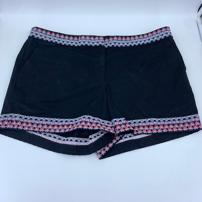 Loft Plus Women’s 16 Shorts Black Embroidery Trim Cotton Blend