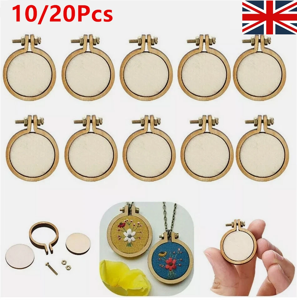 10/20X Mini Embroidery Hoop 1.2" x 1" Tiny Round Cross Stitch Hoops Wood Ring UK - Image 2 of 4