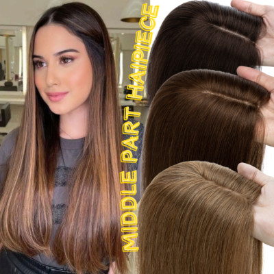 Top Piecse 100% Remy Human Hair Topper Toupee Hairpiece Wigs Clip In Middle Part