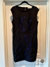 NEW Ann Taylor Loft Blue Black Lace Print Dress Size 12