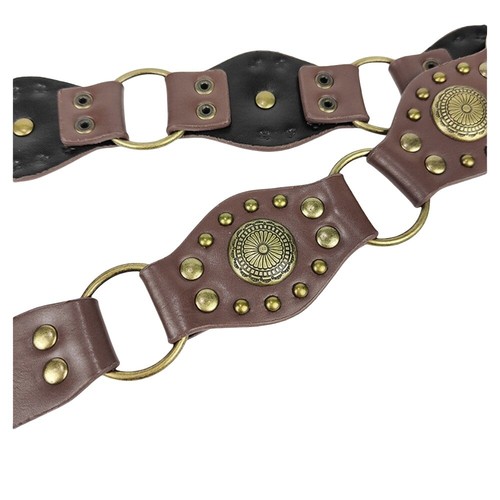 Women Bronze Buckle Rivet Faux Leather Punk Belt Loop Chain Jeans Waistband - Picture 7 of 20