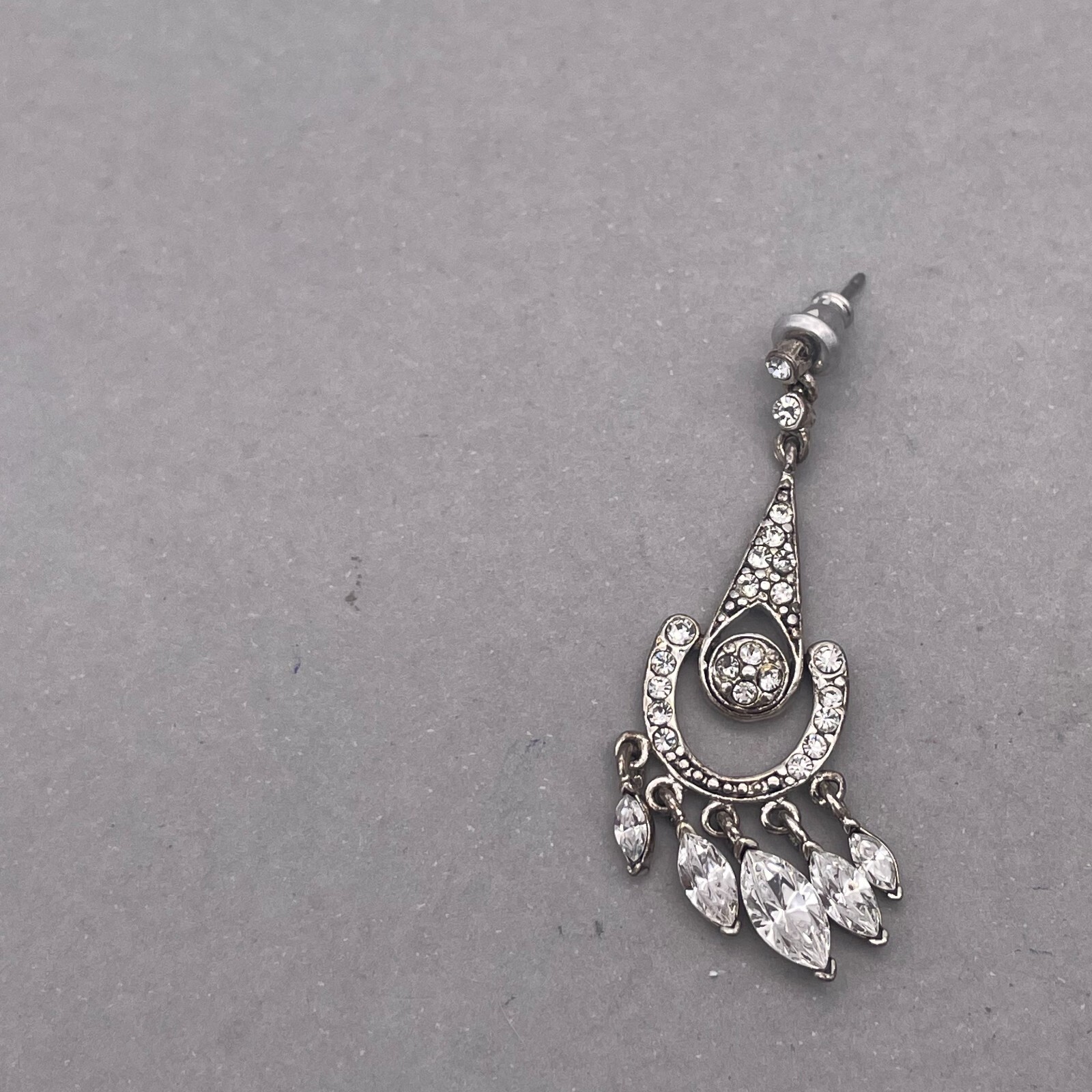 Monet Rhinestone Crystal Dangle Drop Earrings Sil… - image 3