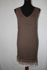 Max Studio Sz M Brown Rib Knit Cotton Blend Sleeveless Sweater Dress Chevron Hem