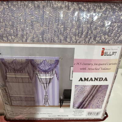 Bollft Amanda 2 PCS Luxury Jacquard Curtain Set Purple 33x84in Attached Valance