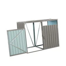 Metal Garbage Bin Shed - Galvanized Steel Outdoor Trash Can Storage for Garden,
