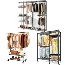 Industrial Open Wardrobe Clothes Rail Rack Bedroom Storage Metal Unit Shelves