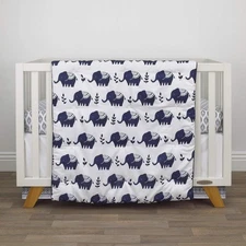 NoJo Indigo Hues Blue and White Elephant 4 Piece Nursery Crib Bedding Set