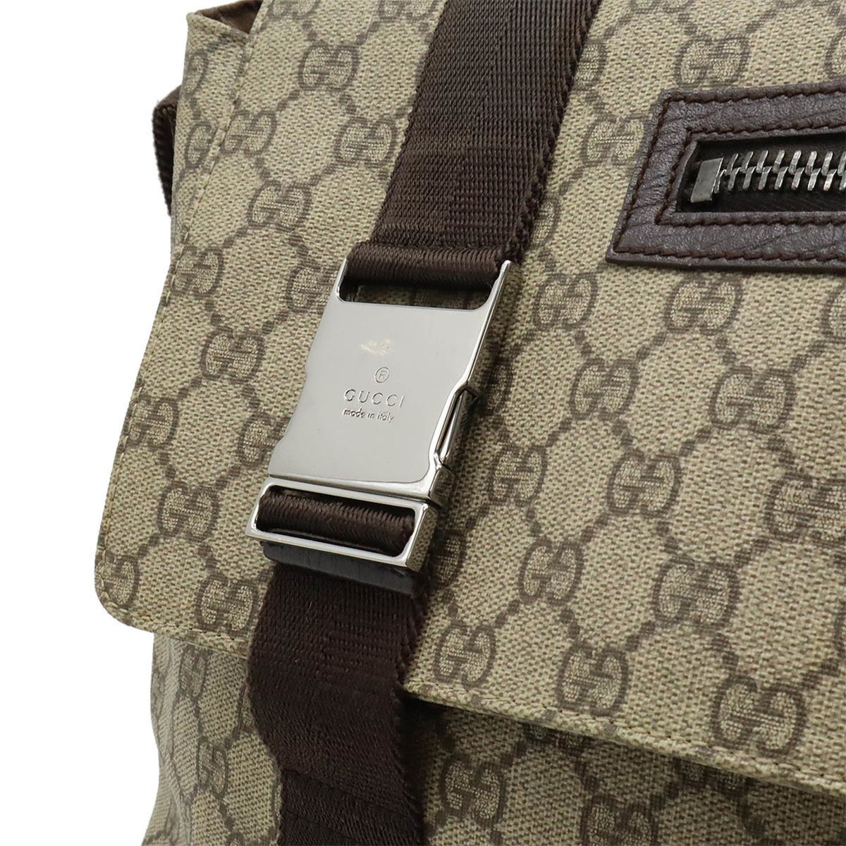 GUCCI GG Plus Bag Shoulder PVC Leather Beige Dark Brown GUCCI GG Plus Bag Shoulder PVC Leather Beige Dark Brown