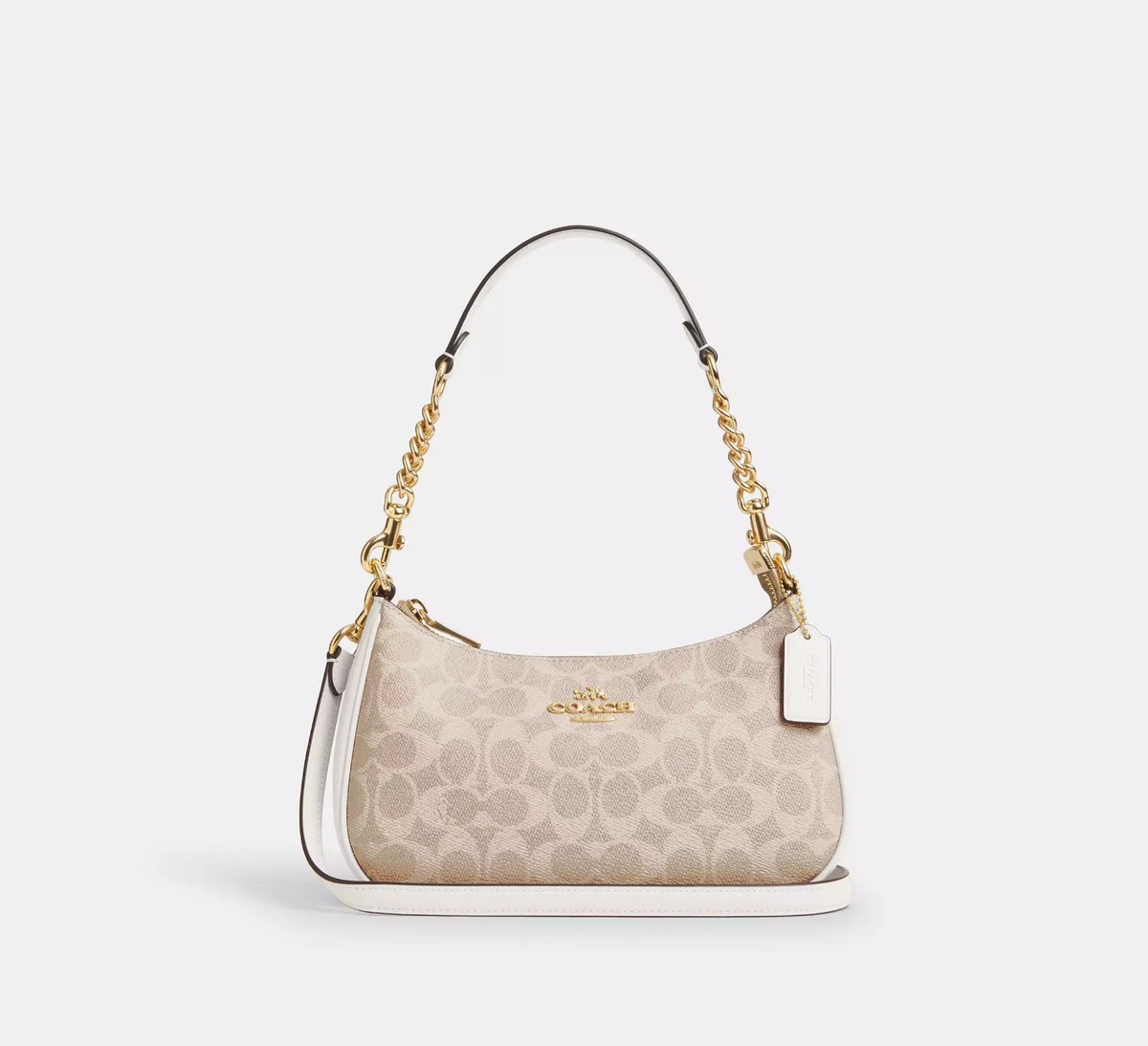 バッグ COACH SHOULDER BAG SIGNATURE GOLD COACH Teri Shoulder Bag In Signature Canvas Gold/Sand/White Chalk