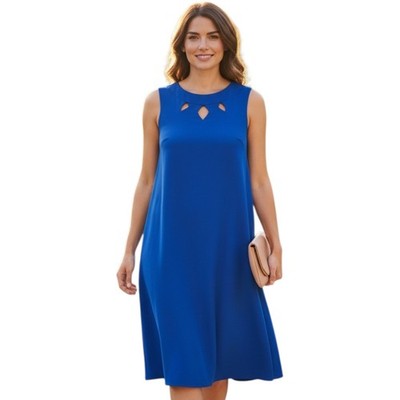 Dennis Basso Dress Womens 22W Royal Blue Keyhole Cutout Neckline A-Line