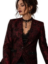Chicos Red and Black Brocade beaded Evening Jacket Size 8 Chicos size 1