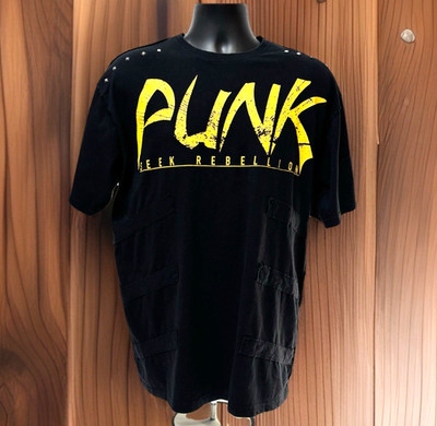 Vintage Y2K Blac Label Punk Seek Rebellion Men's 2X Black T Shirt w/Metal Spikes