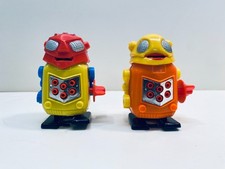 2 Vintage Walking Planet Robots - Alien Wind-Up Toy Plastic - Both Still Spark
