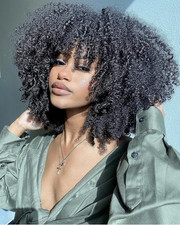 Runm Short Curly Afro Wig with Bangs for Black Women Kinky Curly Hair Wig Afro S