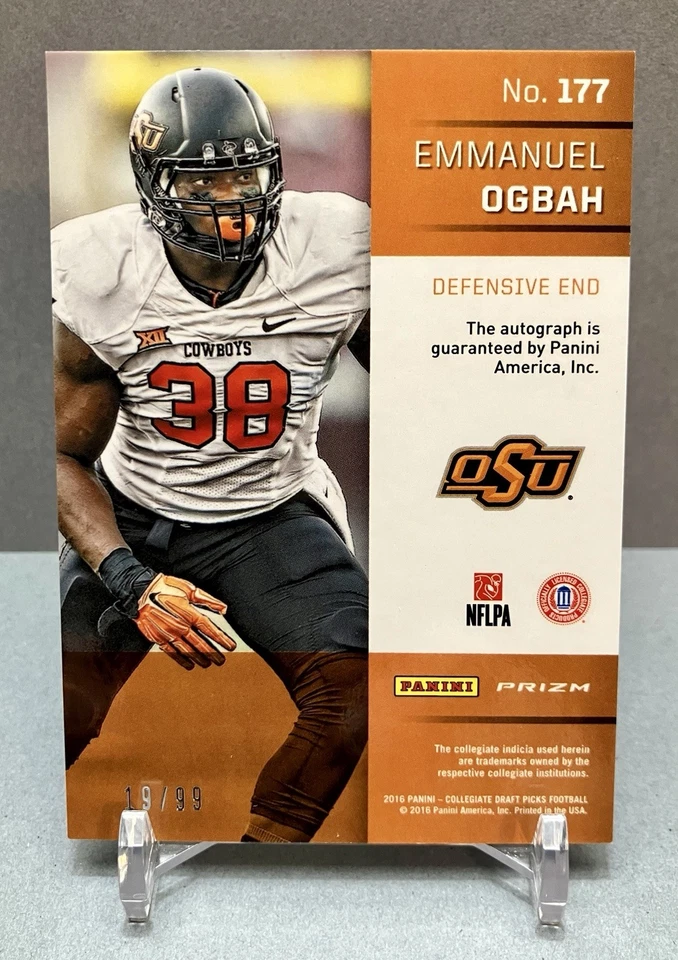 2016 EMMANUEL OGBAH Prizm Collegiate Draft Picks /99 Auto Card# 177 Purple Flash - Image 2 of 2