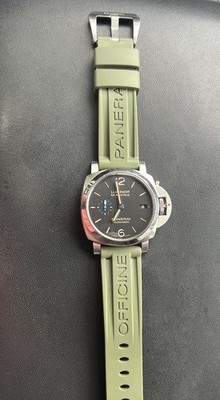 Panerai Luminor Marina Automatic Watch Green Rubber Strap Black Dial. Pam1392