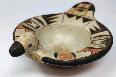 Native American Hopi Pottery Bird Dish Bowl 6'' Signed Nellie Nampeyo? 