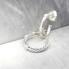 David Yurman Sterling Silver Cable 22'mm Metro Diamond Hoop Earrings