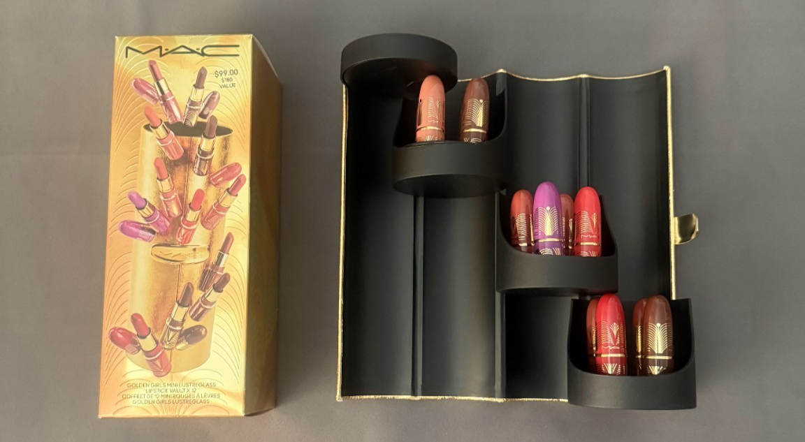 MAC GOLDEN GIRLS MINI LUSTREGLASS LIPSTICK VAULT X12 COLOR SET NIB