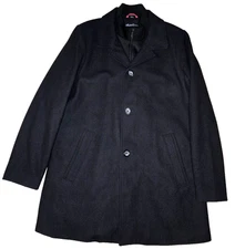 Kenneth Cole NY Single Breasted Wool Peacoat Mens 42L Black with Zippered Liner