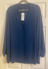 NWT 278 Eileen Fisher Atlantis Silk Georgette Crepe V-Neck Shirt 3X