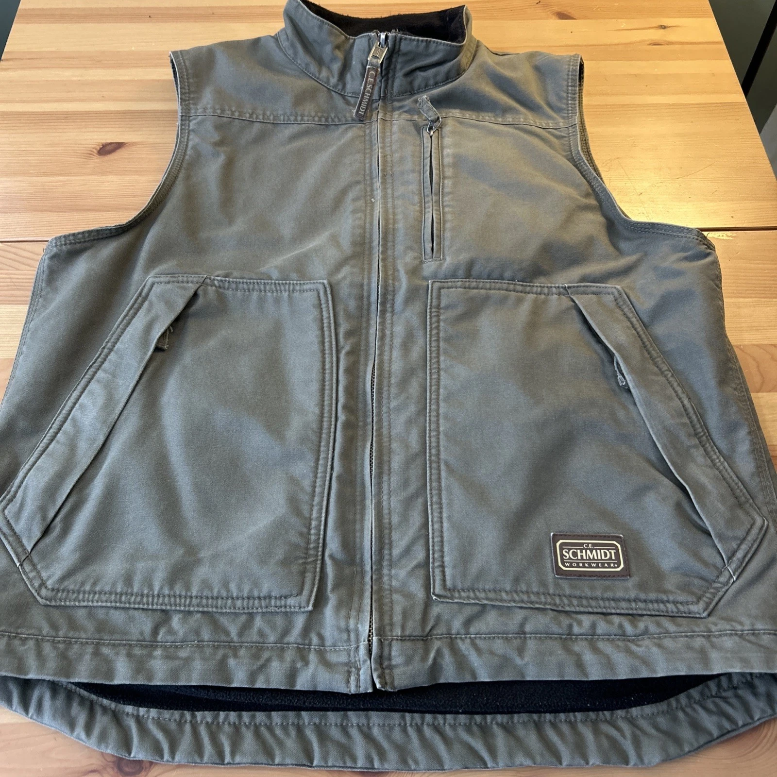 Schmidt Work Vest Fleece Lined Men’s Large Gray/Green Zip Pockets - product detail image 1
