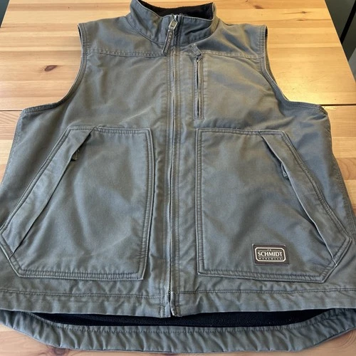 Schmidt Work Vest Fleece Lined Men’s Large Gray/Green Zip Pockets - product listing photo