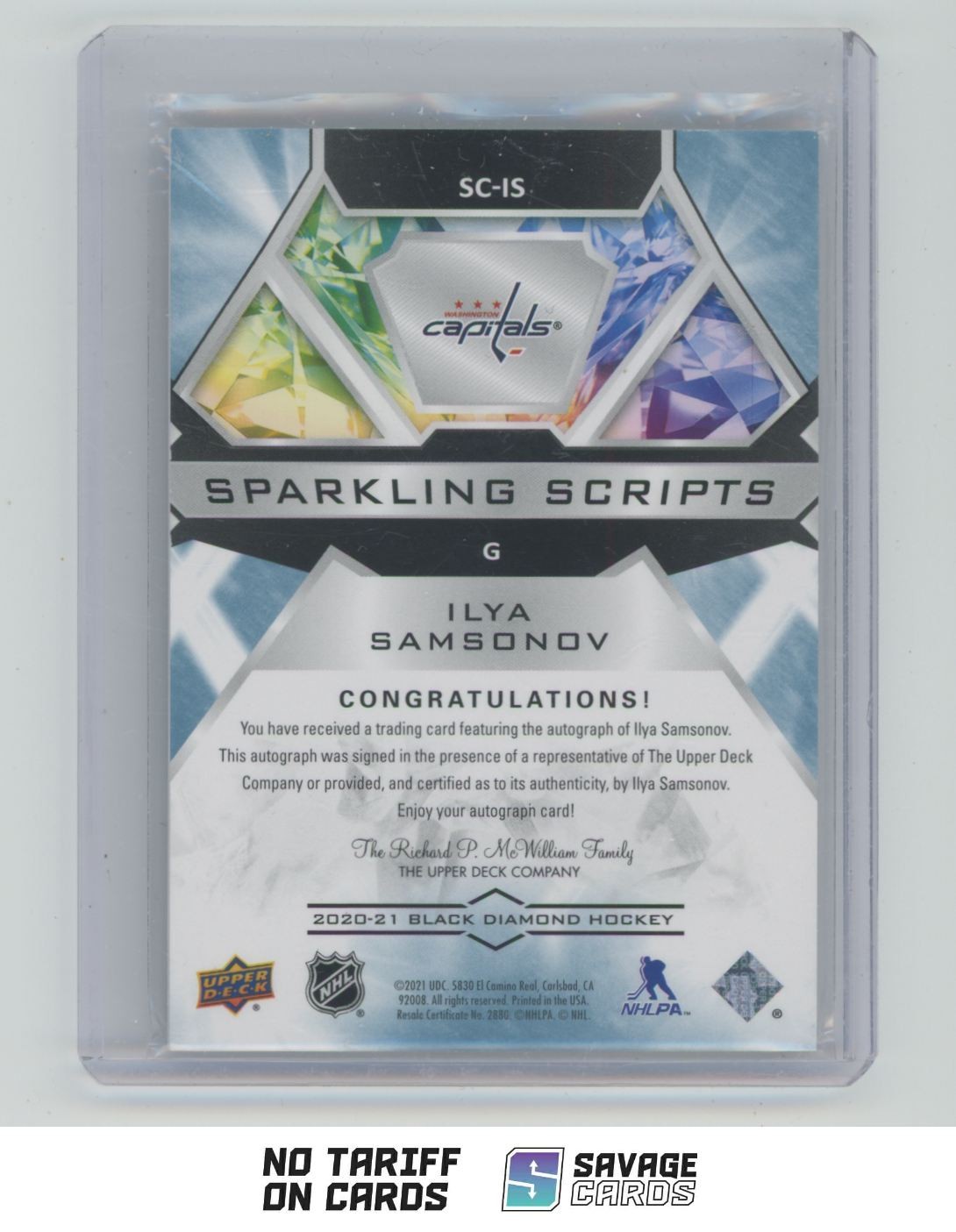 2020-21 UD Black Diamond Sparkling Scripts Auto Ilya Samsonov /25 #SC ...