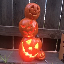 Vtg 1999 Rare Paper Magic Stacked Jack-O-Lantern Pumpkins Halloween Lighted