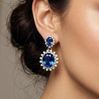 24K Gold 925 Sterling Silver Halo Earrings Luxurious Royal Blue Sapphire 17.55Ct
