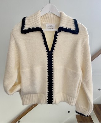 Zara Alter 13-14 Grobstrick Wollmischung Reißverschluss Cardigan Jacke Brandneu Ohne Etikett